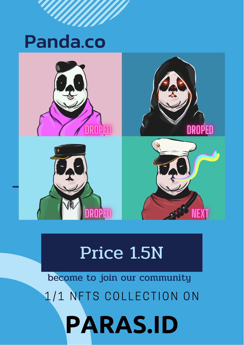 🐼สวัสดีครับผมผมแม็กนะครับผมมีคอลเลคชั่น Panda . co 90%วาดขึ้นใหม่หมดเพื่อให้Unique ที่สุดวันนี้ผมดรอปไป3ตัว เข้าไปชมกันนะครับคอลเลคชั่นนี้ตั้งใจให้เป็นการสร้างคอมมูเพื่อพูดคุยและทำกิจกรรมต่างๆรวมไปถึงการกำหนดทิศทาง
Paras: paras.id/collection/pan…
<a href="/ParasHQ/">Paras 🟩🟧</a> #NFTThaicommunity