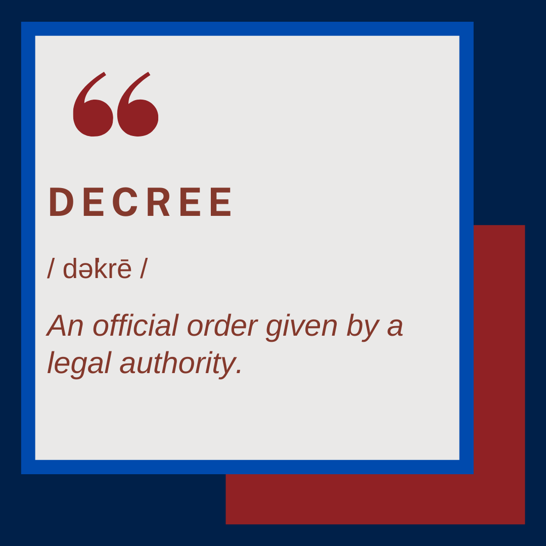 DavidLesch's tweet photo. Often seen in civil procedure, a decree is an order given by the court that sets forth the judge's decision. 
⁠
Have you heard this term before?⁠

#legal_terms #legalterms #legaltermstoknowdecrees #decreed #decreeyourday #decreeit https://t.co/n1XgkZ0D3v