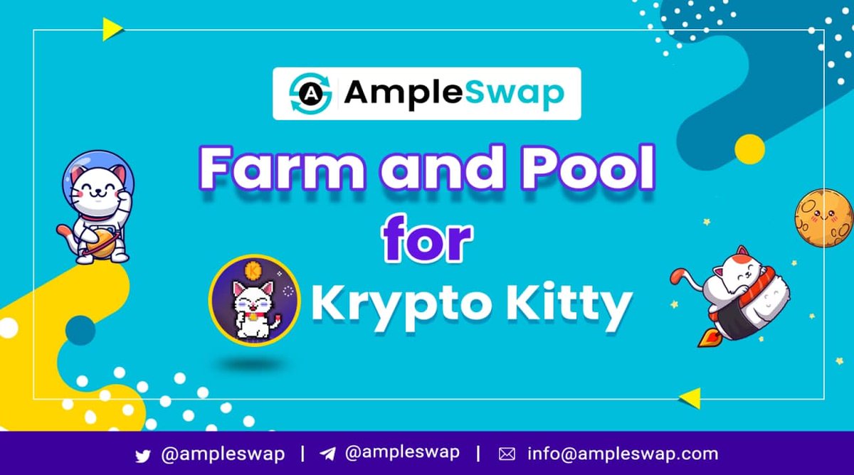 Let us Welcome <a href="/KryptoKittyCoin/">Krypto Kitty</a>
  to #AmpleSwap FARM &amp; Pool 

Stake KTY-BNB LP to Earn $AMPLE 
ampleswap.com/farms 

Stake $AMPLE to Earn $KTY
ampleswap.com/pools 

Launch Date - 1st March 9 AM UTC Time
#AmpleSwap #CryptoNews #YieldFarming