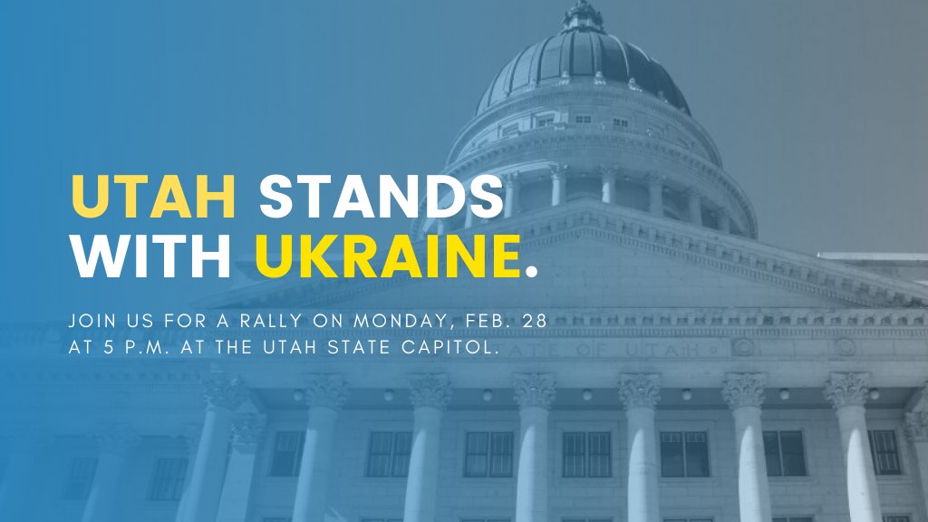 GovCox's tweet photo. Help show Utah's support for the people of Ukraine 🇺🇦

Join us for a #StandWithUkraine rally at the State Capitol at 5 p.m. https://t.co/xCOocddUOj