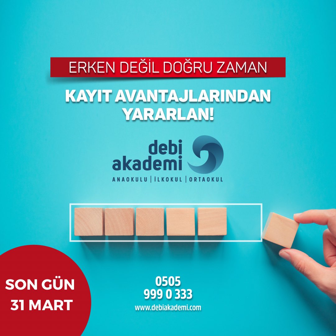 Debi Akademi erken kayıt dönemi başladı! 🌍

Sevgili velilerimiz, sizi detaylı bilgi almak ve erken kayıt avantajlarından yararlanmak için okulumuza bekliyoruz.😌

Değerli Bilgi’ye giden yolda sizinleyiz. 🎯

Son gün 31 Mart 2022.⏳

#DebiAkademi
#DeğerliBilgi
#ErkenKayıt