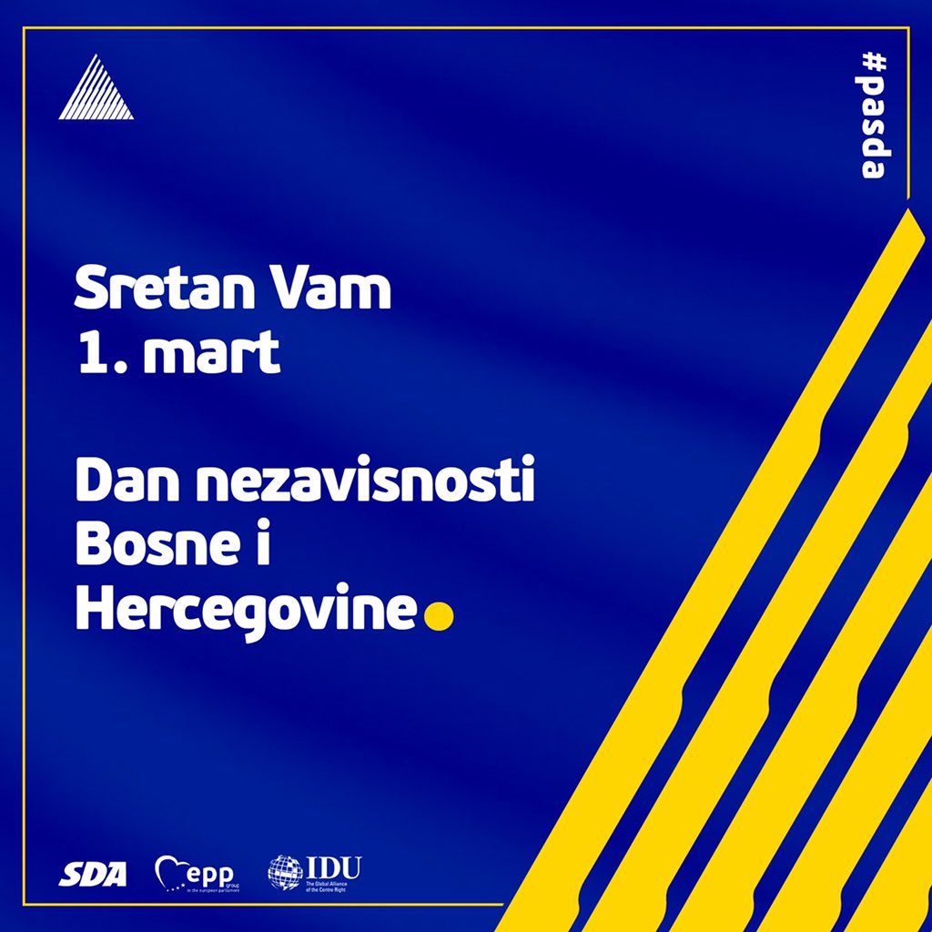 akademijasda's tweet photo. Želimo Vam sretan 1. mart, Dan nezavisnosti Bosne i Hercegovine. 

We wish you a happy March 1, Bosnia and Herzegovina Independence Day. 

#znanjejesnaga #pasda https://t.co/Xh2XnBhOy0