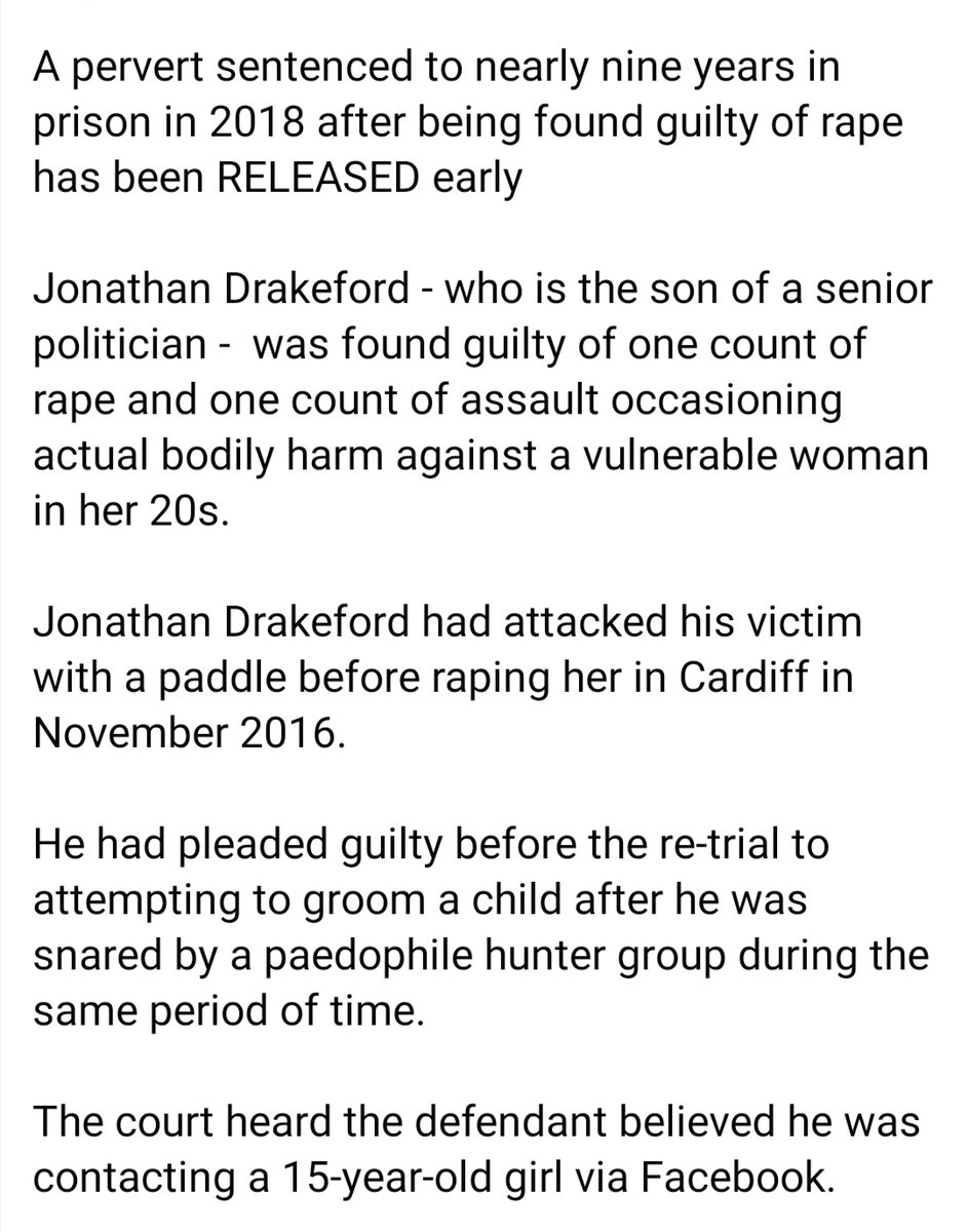 LeeWhiteh0use's tweet photo. Drakefords son released early from his 9 year sentence for rape... 🤔 https://t.co/l8FqkBUbCM