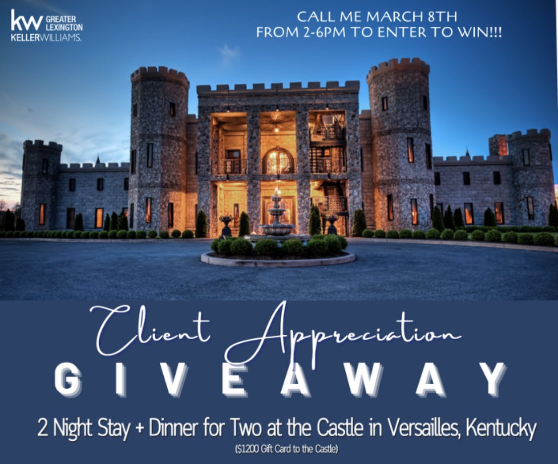 ChristaJoynt's tweet photo. Another giveaway is coming to our office on March 8! This time it’s a getaway to the castle for 2. 🏰 ��� Mark your calendar to give me a call between the hours of 12 and 6. https://t.co/6Lzz5YTJOK