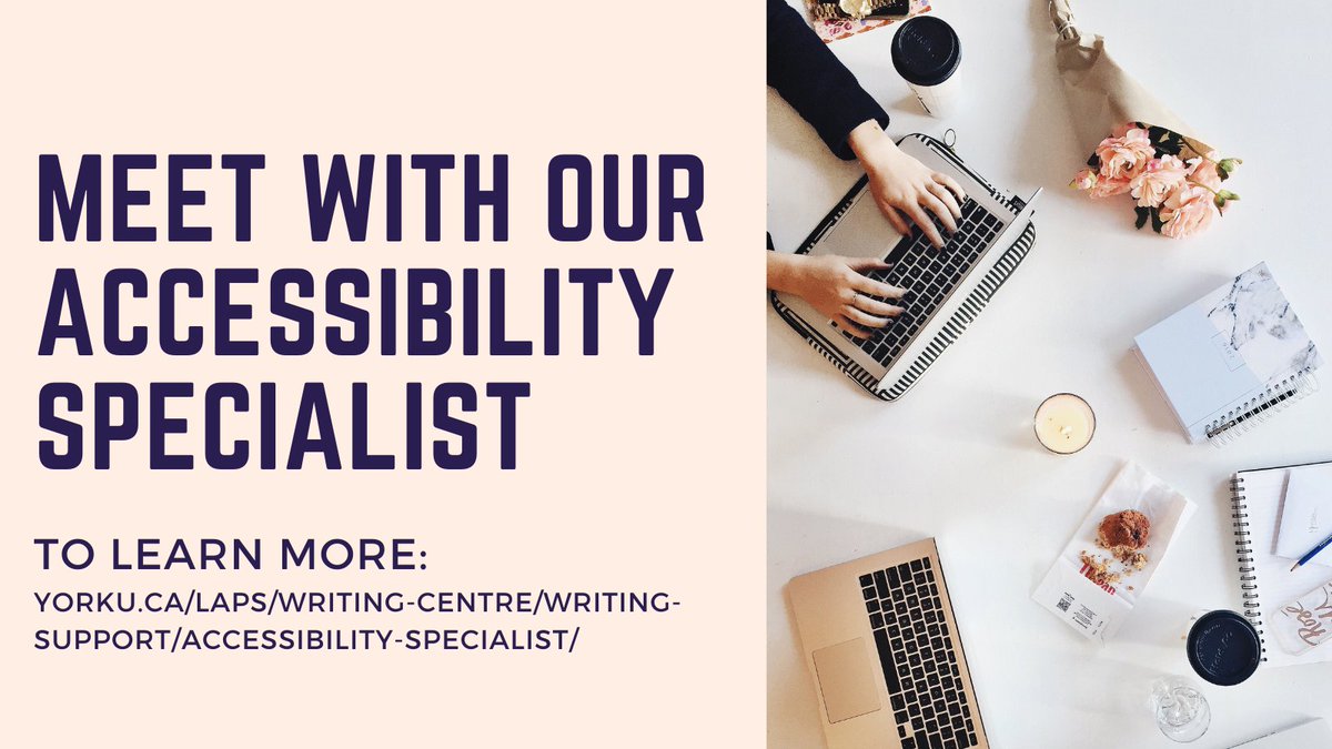 YorkUWritCentre's tweet photo. You can book an appointment with our #AccessibilitySpecialist!
Learn how to book an appointment:
➡️https://t.co/mNO1F5jjtK
#Accessibility #AccessibilityServices #YorkUStudents #WritingCentre #YorkUniversity https://t.co/lFQq2omeKg