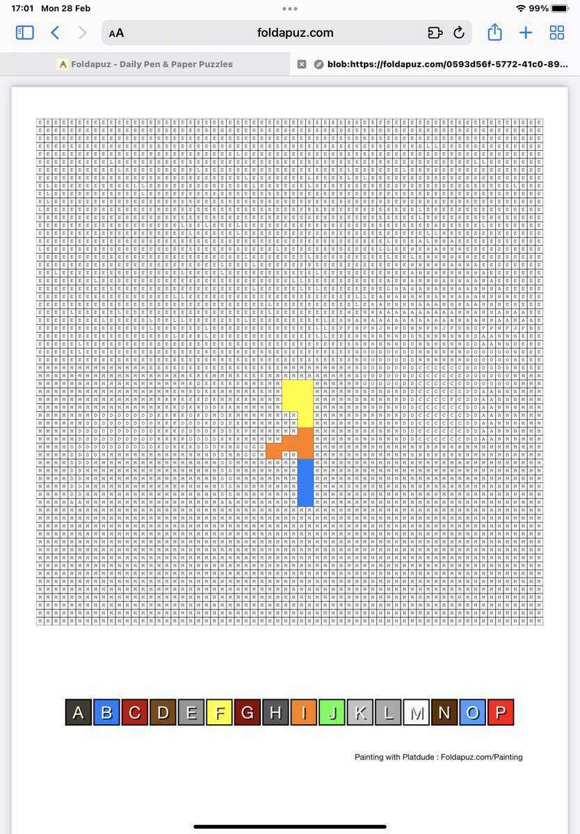 Jayenkai's tweet photo. Need to chill out and relax for an hour?
Why not take some time out, and paint some pixels with @Platdude.
Every day's a new 16 colour picture to "paint by numbers".
Scribble on desktop, mobile, or tablet, or even print it out, and do it for real!
https://t.co/e0oBpLsH5m https://t.co/GasLPv96VS