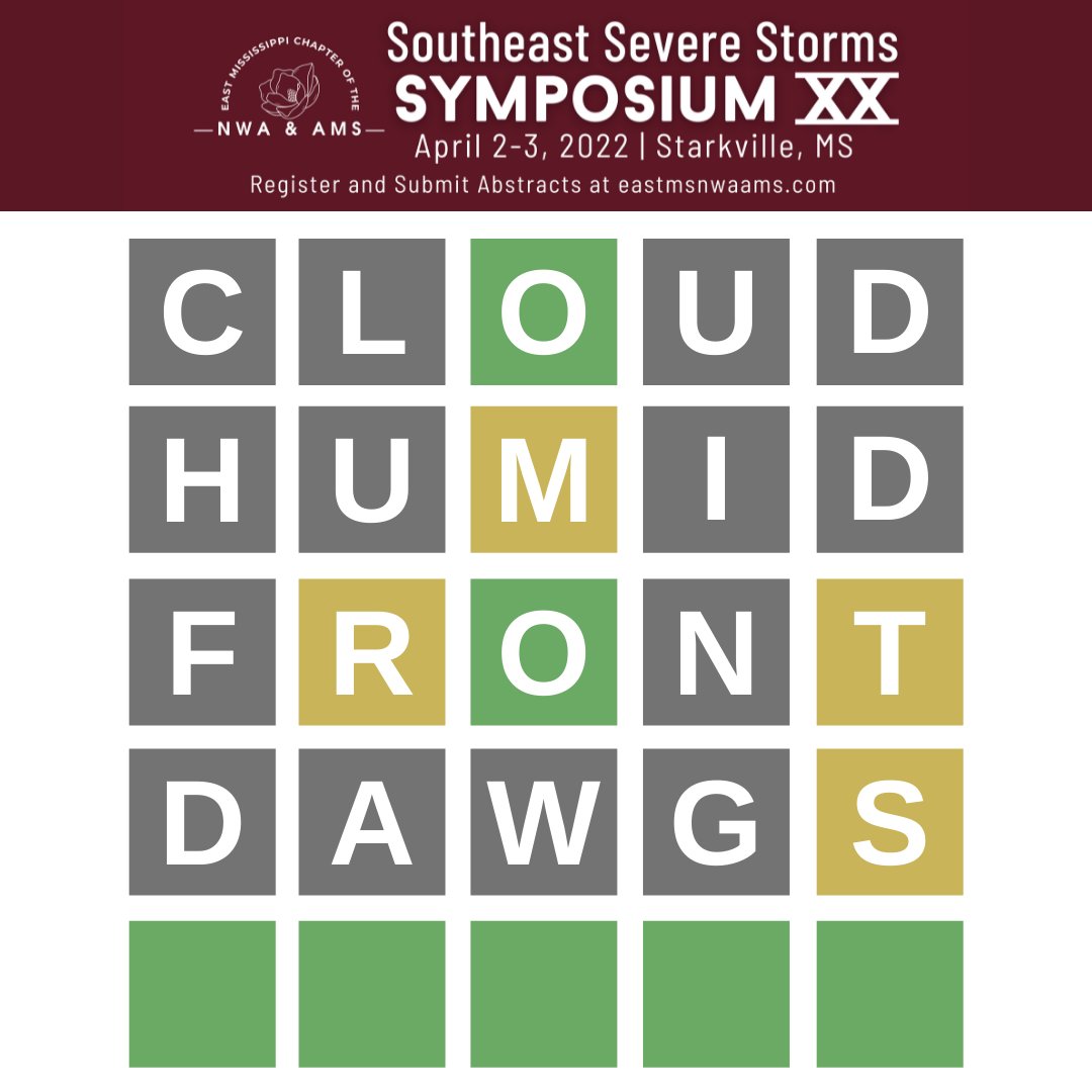 SESVRSymposium's tweet photo. Wordle of the week! Starting off easy so tweet us your guess! Don't forget registration and abstract submissions are open. Abstracts are due March 18th. https://t.co/LXYvg0IOom