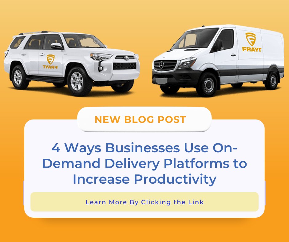 FraytApp's tweet photo. ⚠️NEW⚠️ blog post: 4 Ways Businesses Use On-Demand Delivery Platforms to Increase Productivity

Findings from FRAYT's case studies reveal first-hand how on-demand delivery optimized business for various industries.

Click here to learn more: https://t.co/NHhoNPwKyw https://t.co/mMEgo07omJ