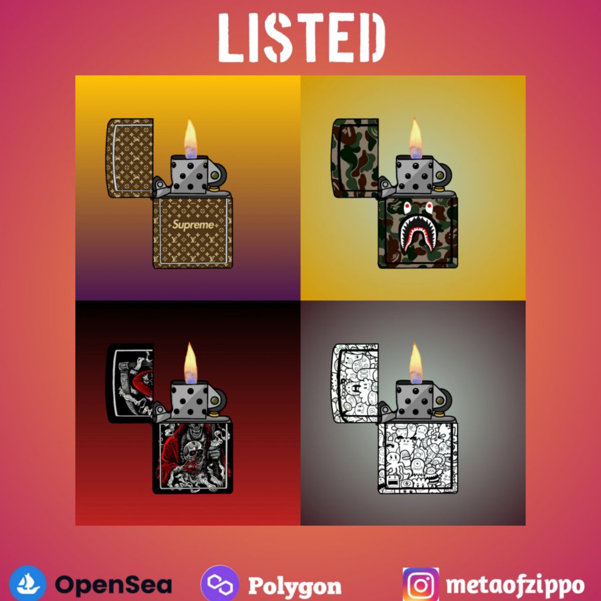 metaofzippo's tweet photo. @cyhnft @loveofnft New Droop
Zippo lighter , minted 20/100
available on @opensea 

Polygon Blockchain (no gass fee)
Fp : 0.001 
https://t.co/uDDkQYjUVN

#NFT  #NFTs https://t.co/lHBkO3so67