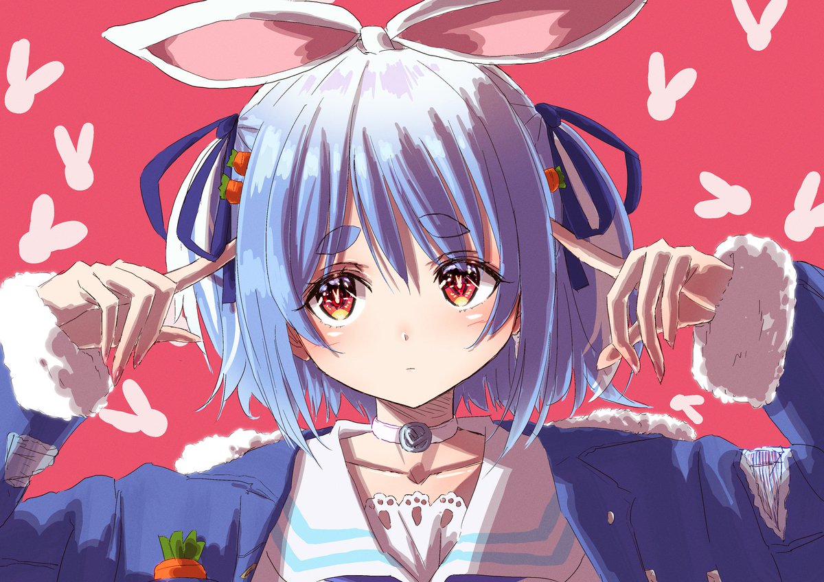 usada pekora 1girl solo blue hair short hair rabbit ears carrot hair ornament hair ornament  illustration images