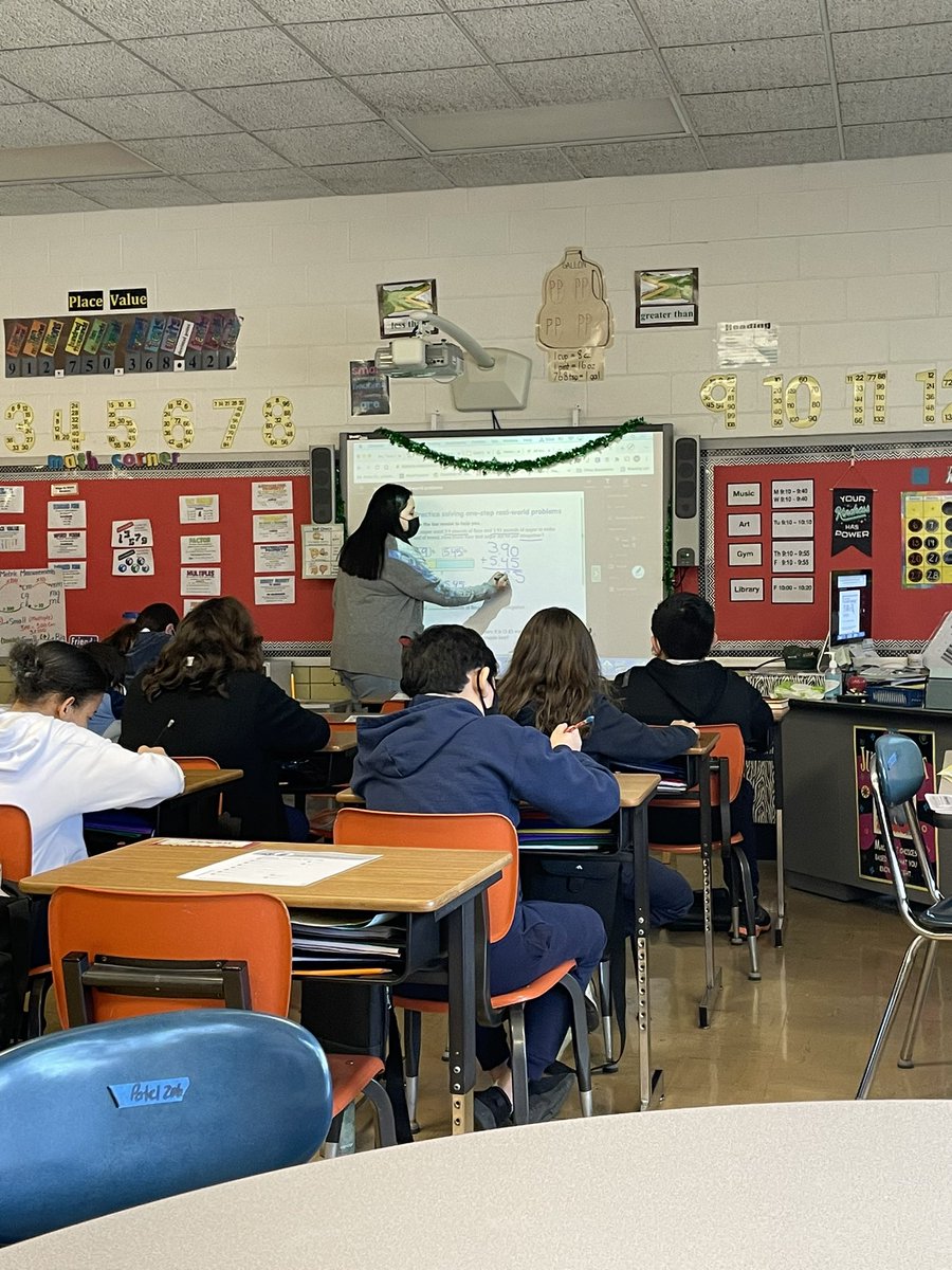 LHS_MrsJeske's tweet photo. Miss Jessica worked through some tough word problems to teach adding and subtracting numbers with decimals  with her 5th graders today✏️ #FutureTeacherAlert 🚨 #LeydenPride #EducationAcademy @D83Shines https://t.co/1KxGXxGPzB