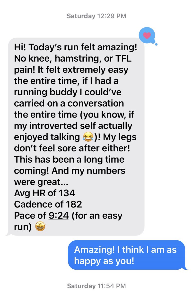 ToddCharnetski's tweet image. I started coaching a new client 6 weeks ago who was frustrated, defeated and in pain from her running and not in a good place mentally. Her text to me over the weekend. #smartapproach #itjustworks