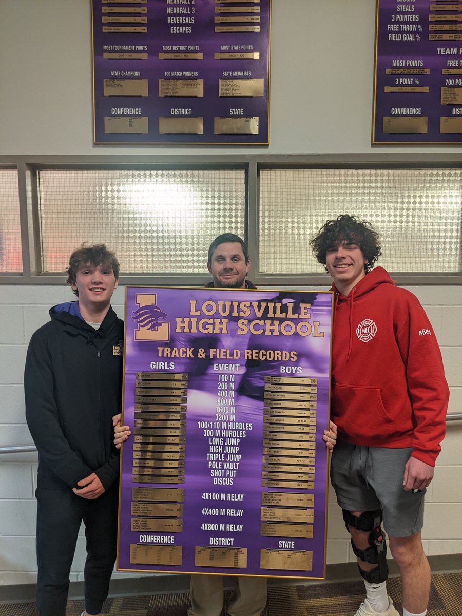 Congrats to the 4 x 400 team from last year on breaking the school record, running it in 3:28.86!

Members:
Sam Ahl
Talon Ball
Eric Heard
Cordale Moxey

#LouisvilleLions
#CementCity
#PurplePride
#ChangeTheBoard