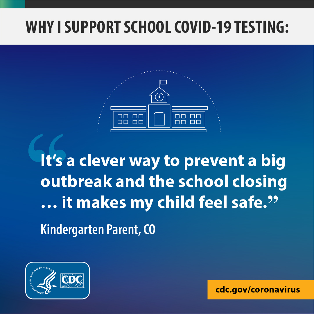 CDCgov's tweet photo. #COVID19 testing in school helps keep students in class and doing the things they enjoy. Sign your child up today. https://t.co/kpbOxQp8FQ https://t.co/fmrQOaGSdR