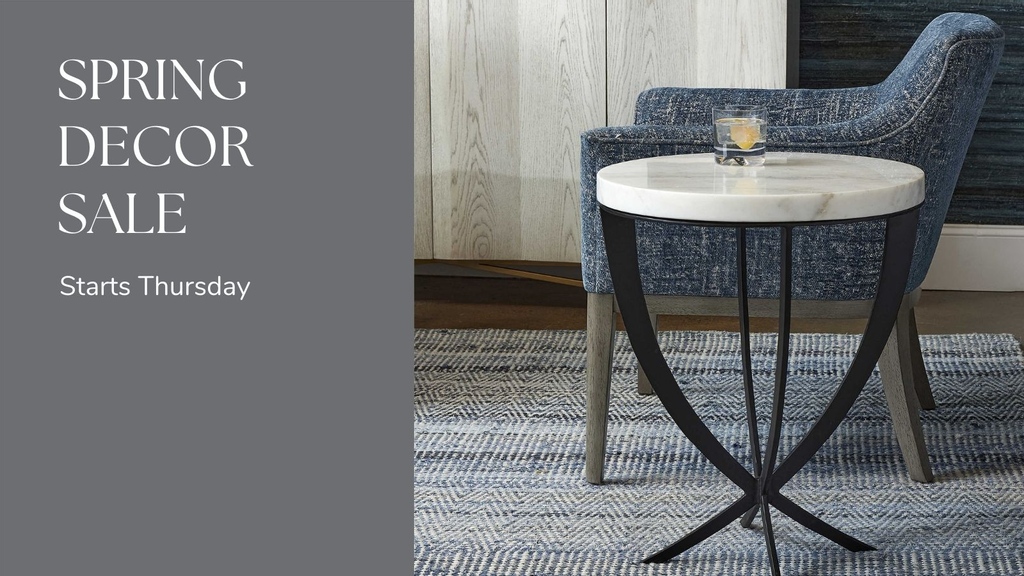Big things are in store… our Spring Décor Sale starts this Thursday! Save 15% on lighting, furniture, rugs, pillows, throws, art, &amp; florals.