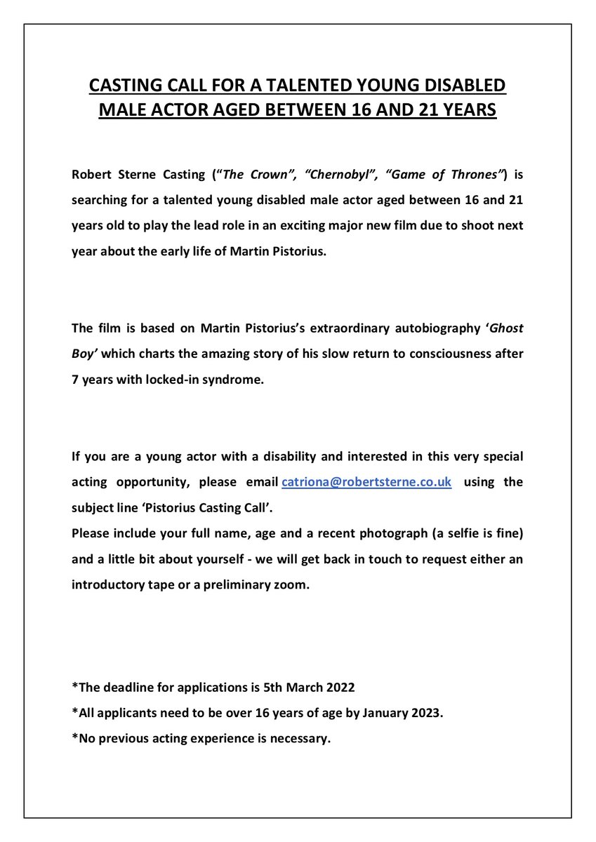 CASTING CALL - @Parasportuk <a href="/CP_Sport/">Cerebral Palsy Sport</a> <a href="/LimbPower/">LimbPower</a> <a href="/BritWheelBBall/">British Wheelchair Basketball</a> <a href="/wheelpower/">WheelPower</a> <a href="/autismspeaks/">autism speaks</a> @ScoliosisUK #inclusivecasting #castingUK #castingsearch #sportandfilm