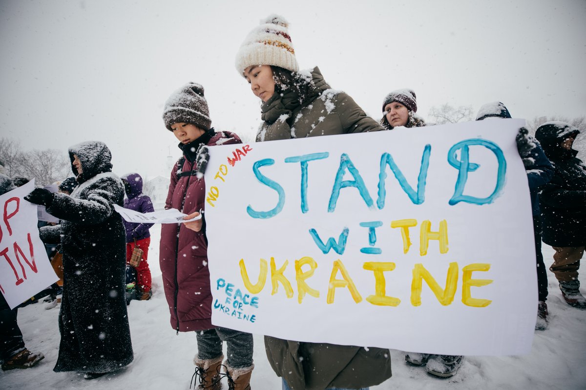 dartmouth's tweet photo. On Friday, Dartmouth community members gathered on the Green to support Ukraine and condemn the Russian invasion of the country. https://t.co/lg7X3kc6ca