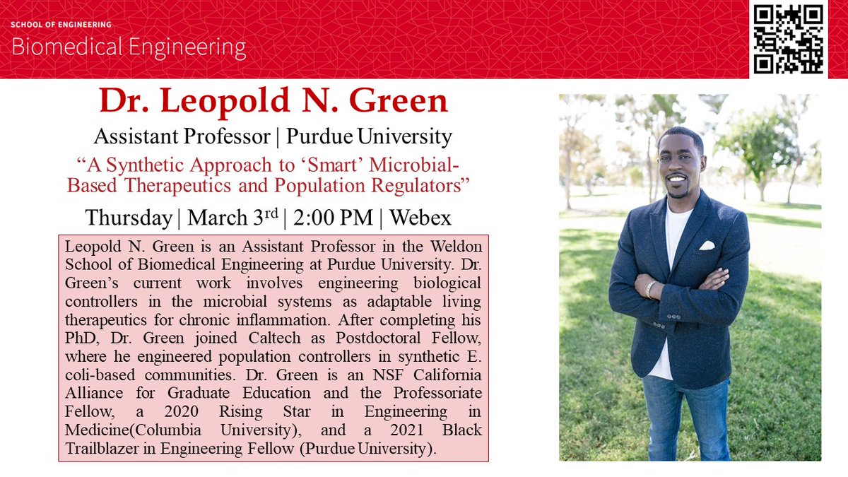 RPI_BME's tweet image. Dr. Leopold Green @leopoldgreen of Purdue University's Weldon School of Biomedical Engineering will be giving a seminar this Thursday: bme.rpi.edu/seminars/2022/…