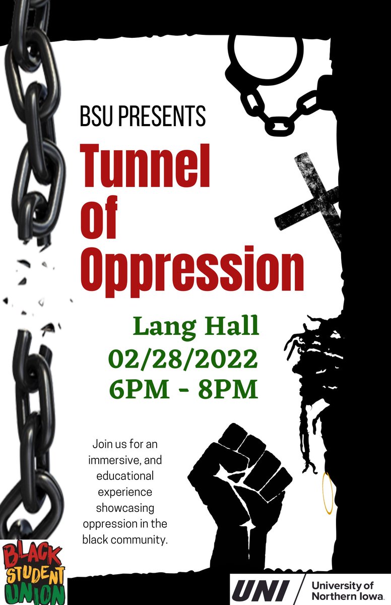 It’s the last day of Black History Month and BSU is proud to bring back the Tunnel of Oppression❤️🖤