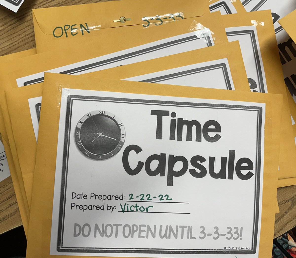 First graders this year were in school on 2-2-22 and 2-22-22. They will be seniors in high school on 3-3-33. We created a time capsule to open on this date! Can’t wait to hear from them when they’re seniors and open it up!
