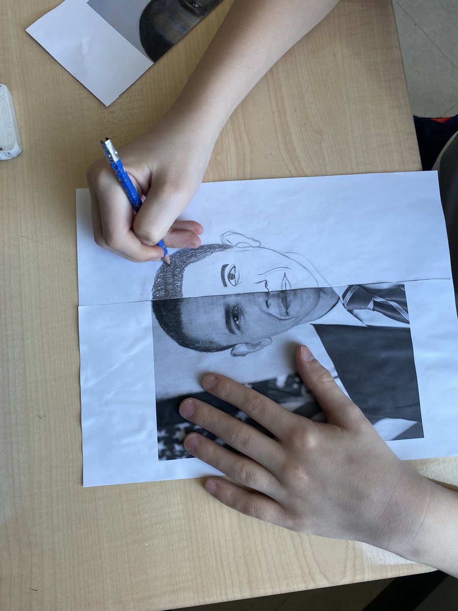 MissR_Classroom's tweet photo. We are finishing up our shading & symmetry unit in visual arts! Students chose an individual for BHM that has made a powerful impact and shading the other half of their face! My grade 8 students continue to amaze me ✨ @StBeneHCDSB https://t.co/MLURdXfdMU