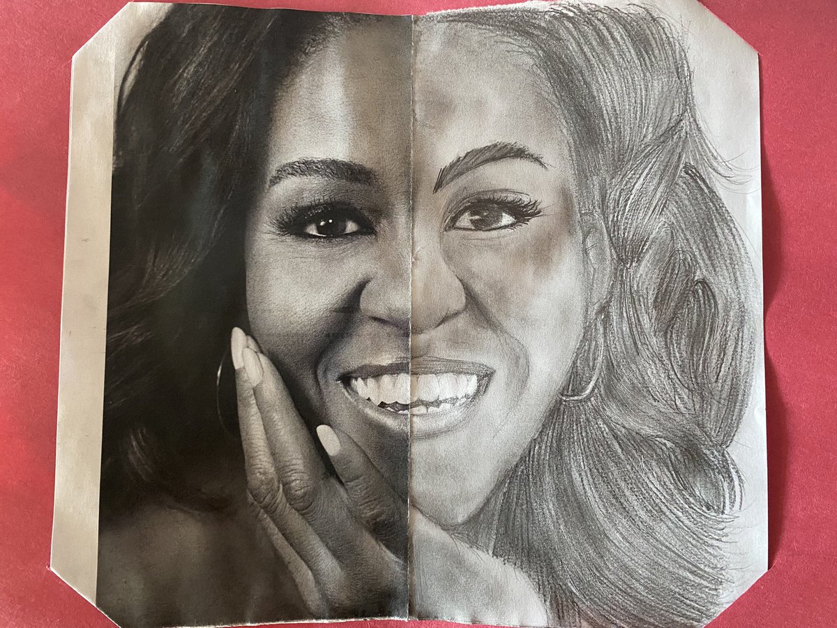 MissR_Classroom's tweet photo. We are finishing up our shading & symmetry unit in visual arts! Students chose an individual for BHM that has made a powerful impact and shading the other half of their face! My grade 8 students continue to amaze me ✨ @StBeneHCDSB https://t.co/MLURdXfdMU