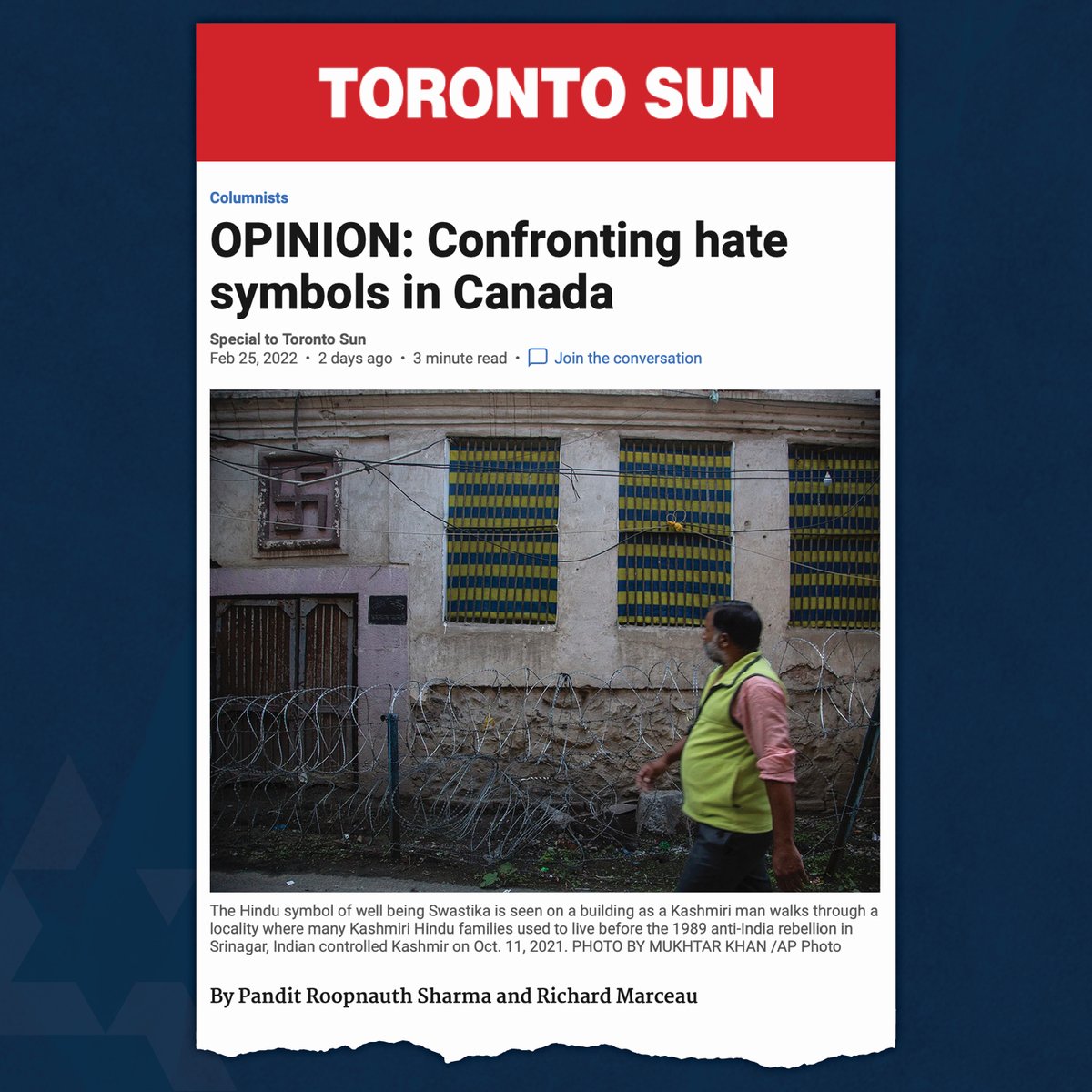 CIJAinfo's tweet photo. An important piece by @richardmarceau &amp; Pandit Roopnauth Sharma on combating #antisemitism w/out conceding an ancient holy symbol to violence &amp; misappropriation regarding @MPJulian's Bill C-229 to amend the Criminal Code to ban symbols of hate. #cdnpoli https://t.co/VdyRn11v5Z https://t.co/uosrthg4Td