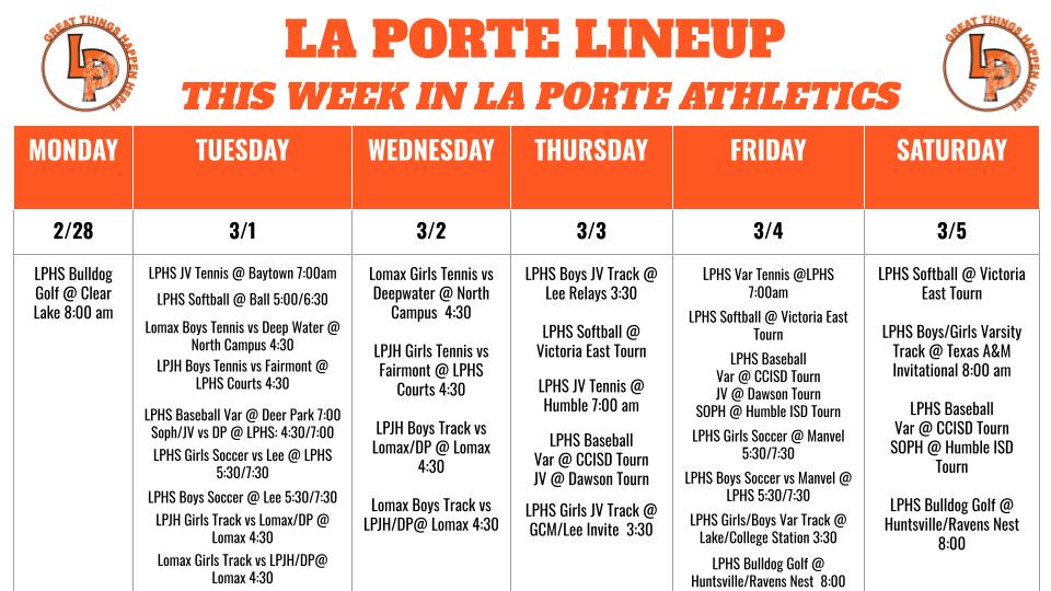 LPISDAthletics's tweet photo. Check out this week's lineup! https://t.co/cUCQ1ektA8