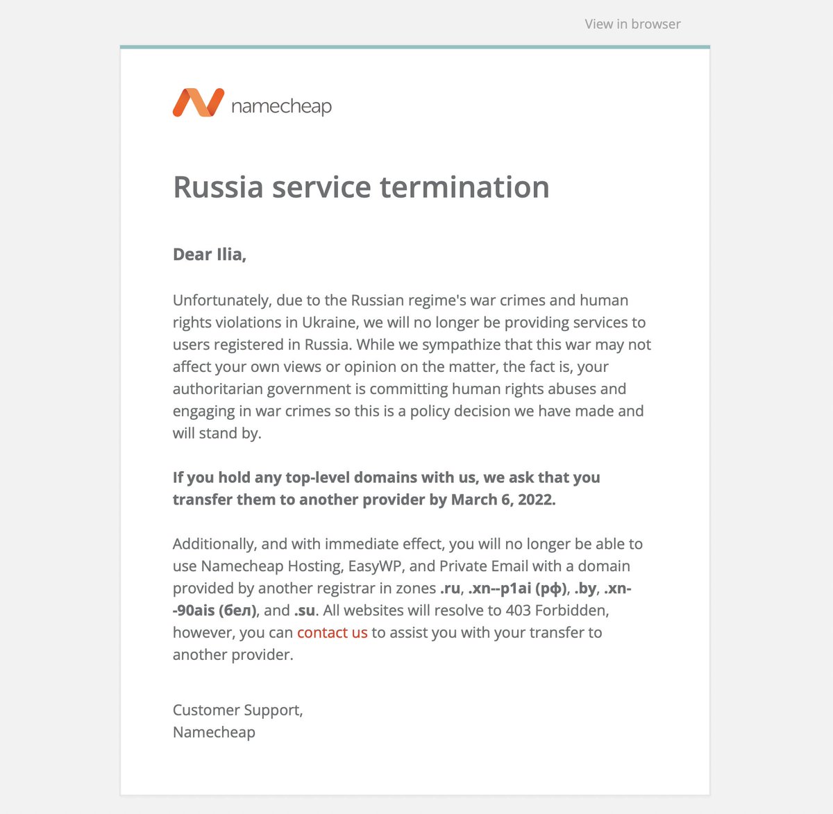 "Fuck you because you are Russian." - <a href="/Namecheap/">Namecheap.com</a>
So you really think I'll go to anti-Putin protests because of this stupid act? The only thing I'll do is remind you to go and fuck yourself @namecheap