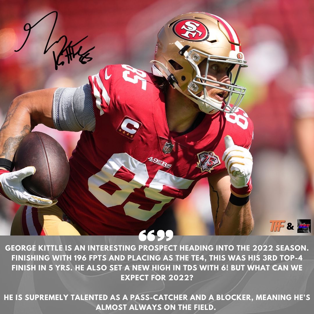 TFFPhilip's tweet image. What are your thoughts on George Kittle for 2020? @gkittle46 
—
💻 @TFFPhilip 
✏️ @bigballafantasy on IG
—
#nfl #fantasyfootball #49ers #georgekittle #treylance #jimmygaroppolo