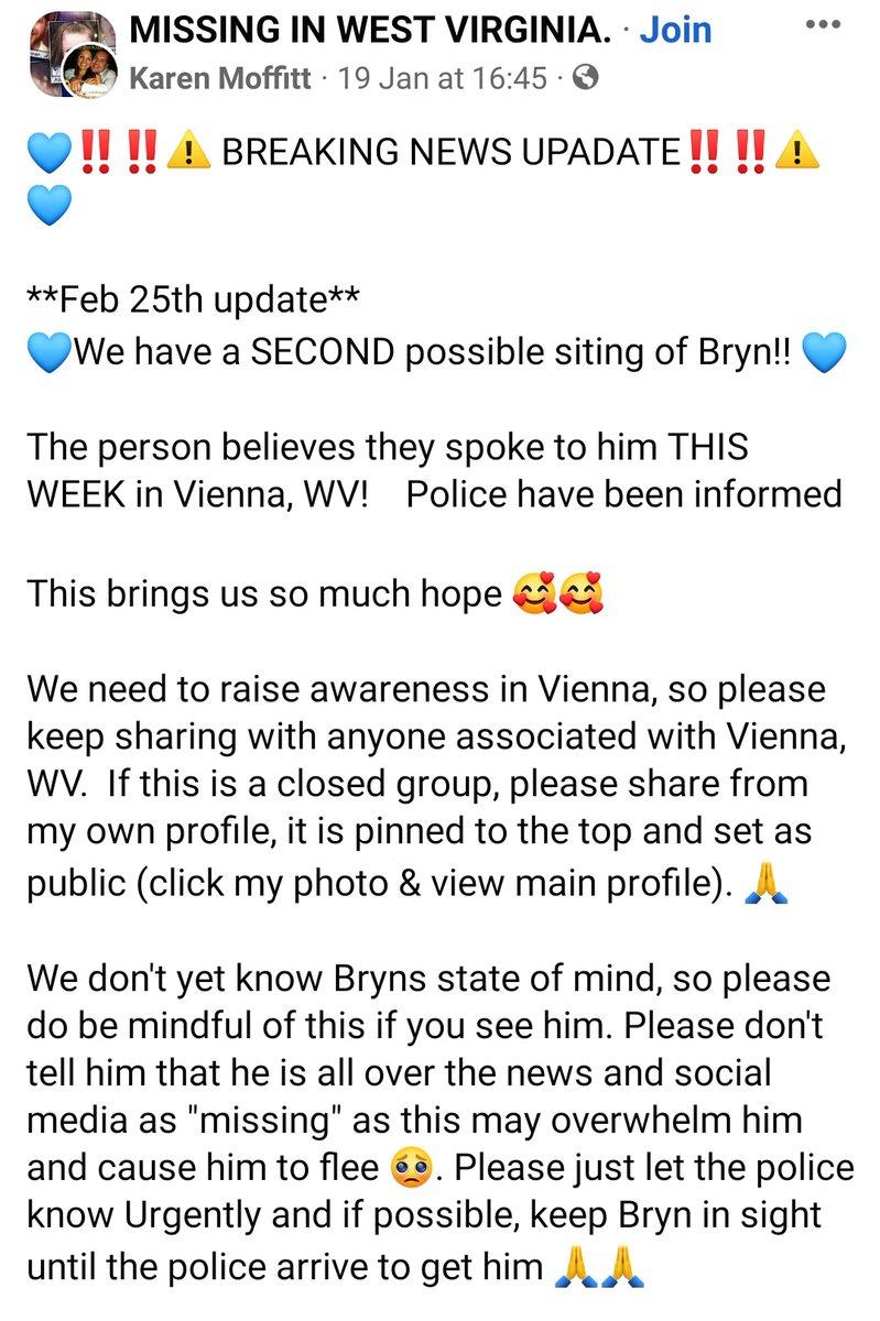 My_SimpleMind's tweet photo. ⚠️⚠️⚠️ Please share ⚠️⚠️⚠️

⚠️⚠️ Bryn is still missing ⚠️⚠️

Reports that there has been a possible sighting in #ViennaWV so PLEASE keep sharing!

#FindBrynJack #BrynHargreaves #Rugby #MissingPerson #WV #WestVirginia #Morgantown #Vienna #MentalHealth #MentalHealthMatters https://t.co/DIit0yVvKM