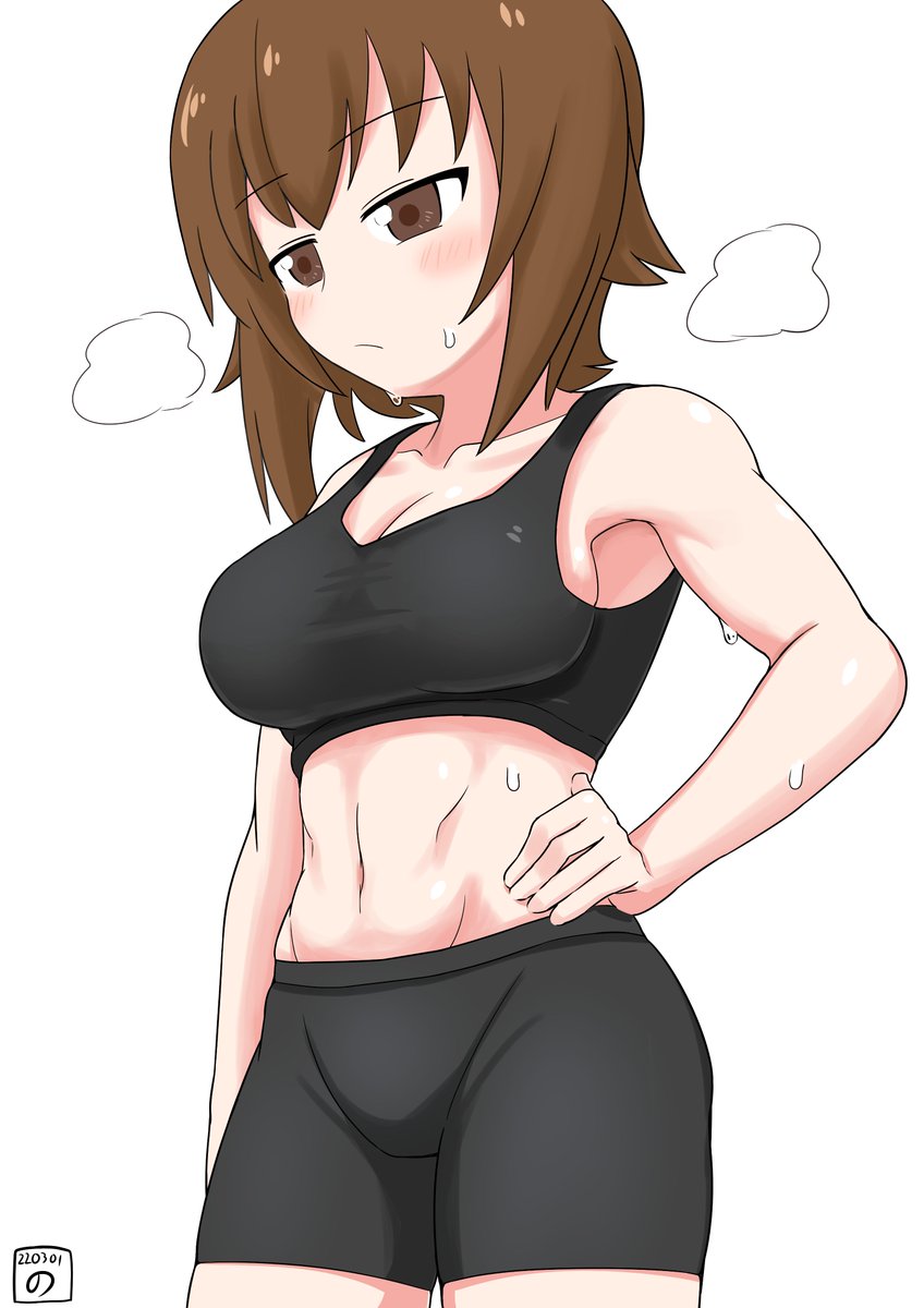 西住まほ 「#ガルパン 
#garupan 

トレーニング後のマホさん 」|YBのりおのイラスト