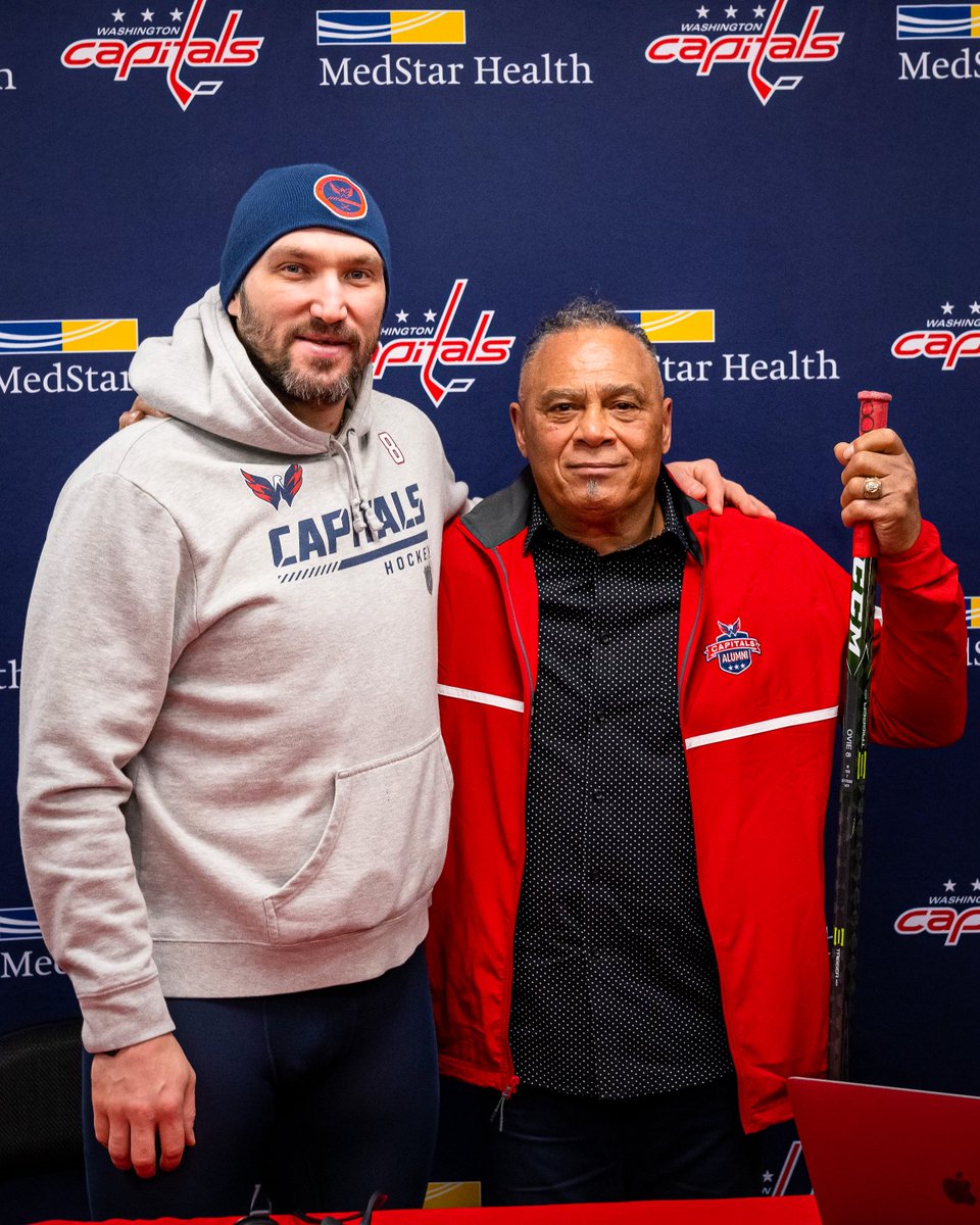 Capitals's tweet photo. Wouldn't be a return to the District for Bill Riley without a #Gr8 greeting before puck drop!

#ALLCAPS | #BHM https://t.co/AXw5vzPz4q