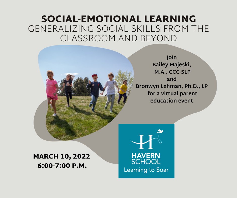HavernSchool's tweet photo. Please join us for a virtual parent education event designed to support parent and caregiver confidence in understanding the language of social skills and how they can be applied in real life to help your child thrive.
RSVP at https://t.co/oVaJjzdOK2 https://t.co/0YoQH3iqzB