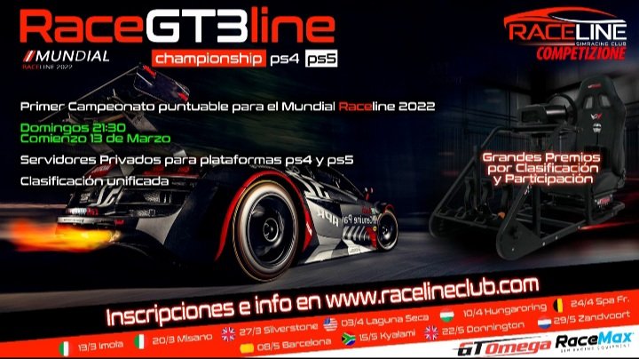 Hola simracers !! Acabamos de lanzar el primer campeonato del mundial Raceline 2022 toda la info en racelineclub.com