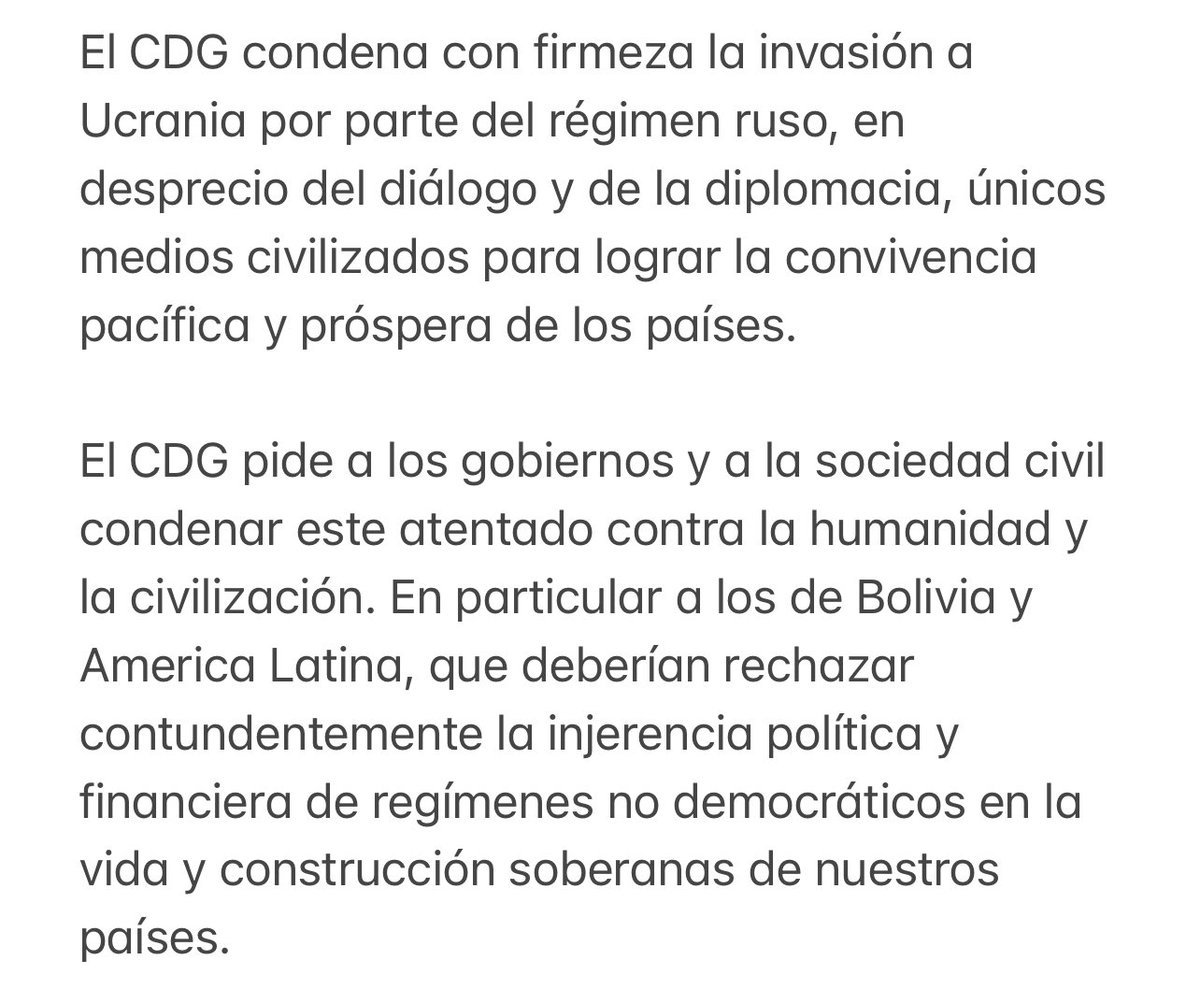 Comunicado del Club de Ginebra (#CdG) con respecto a la invasión rusa en #Ucrania. #Bolivia #AméricaLatina #StandWithUkriane #SlavaUkraini