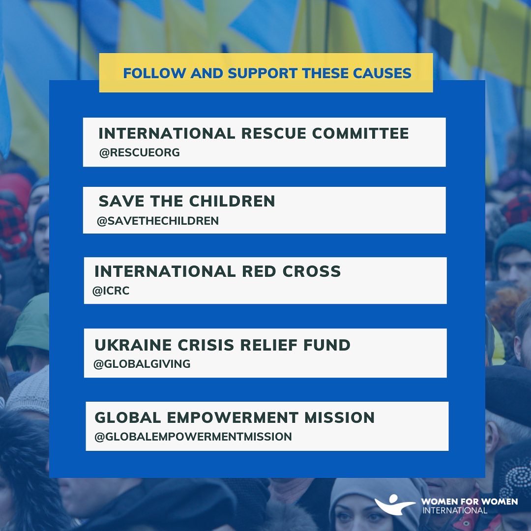 WomenforWomen's tweet photo. As an organization serving women in conflict-affected regions for almost 30 years, we know that women and children often suffer most during #conflict. 

While we do not run programs in #Ukraine, support these organizations and causes working with women and children there. https://t.co/iU4RLMxrYb