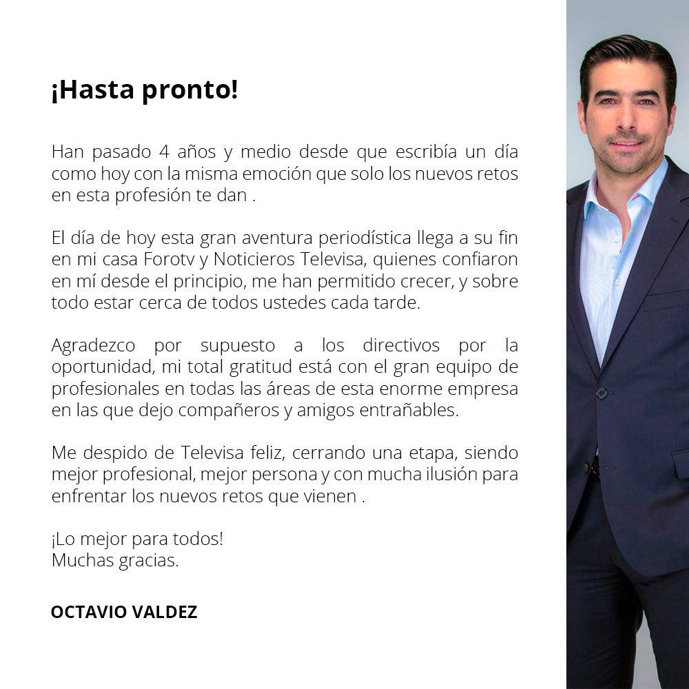 Los espero este lunes para despedirnos juntos en #lasnoticias de las 4 de la tarde por #Forotv .

¡ Muchas gracias !