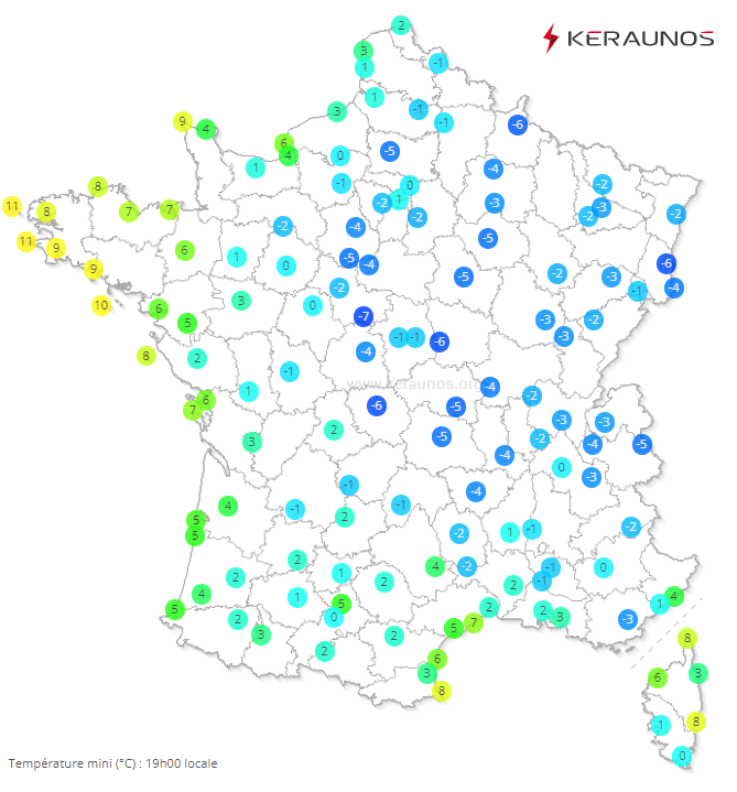 Fortes amplitudes sur le centre de la France (parfois plus de 20°C) pour ce dernier jour de l'hiver météorologique. 
Demain mardi 1er mars débute le printemps météo avec une douceur similaire. 