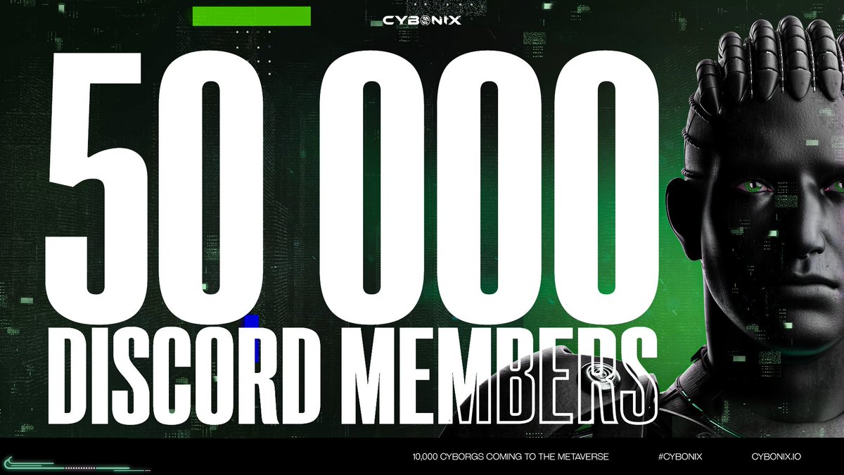The Cyborgs have officially hit 50,000 members on Discord!🤖

50 WL spots on this post
-Follow
-RT &amp; Like
-Tag 3 Friends

#NFT #NFTs #NFTGiveaway #NFTCommunity