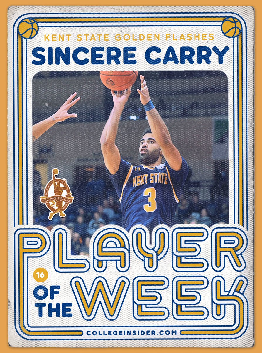 collegeinsider's tweet photo. LOU HENSON NATIONAL “C0-PLAYER” OF THE WEEK

Boston, MA -- Sincere Carry helped Kent State to a pair of wins last week. On Tuesday, the 6-foot-1 junior scored a career-high 42 points. On Saturday he finished with 20 points, 7 rebounds and 3 steals against Central Michigan. https://t.co/sj88v3NeA9