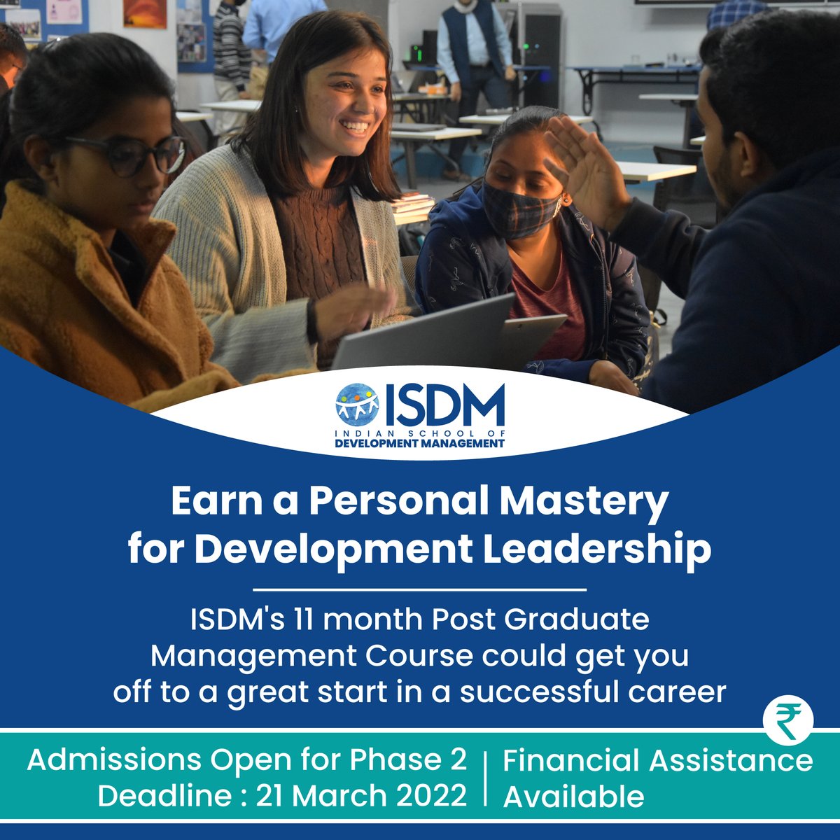ISDM_ORG_IN's tweet photo. We mould future-ready leaders like YOU and equip you with real-world management and leadership skills, strong ethics, and a social conscience, to lead and manage organisations with a social purpose.

Apply Now: https://t.co/Q0ALQ6e2g2

#ISDMDifference #managementforsocialchange https://t.co/C1SgDQfdNq