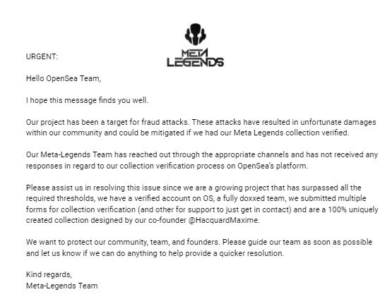 remlevad's tweet image. OpenSea, help REAL projects PROTECT their REAL communities. VERIFY THE META LEGEND COLLECTION! 🙏🏻

#verifytoprotect 
#GoLegends

@opensea @dfinzer @alexatallah