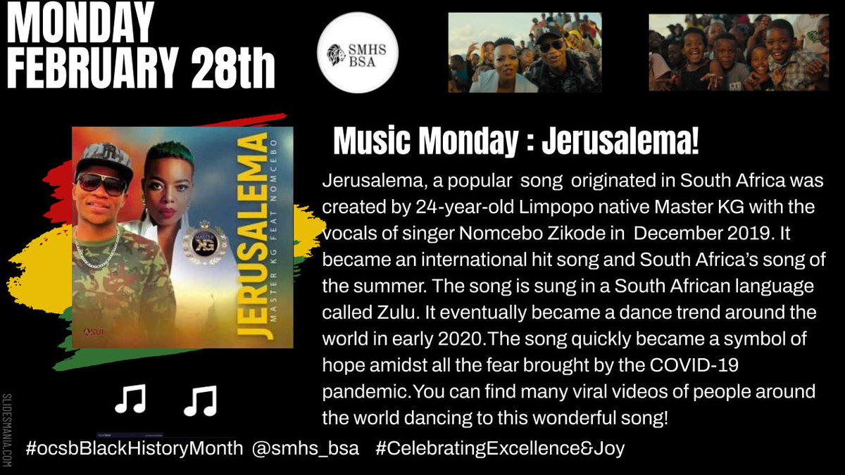 To wrap up the month of celebrating Black excellence &amp; joy, the <a href="/StMarkOCSB/">St. Mark High School</a> BSA invites everyone to listen to Jerusalema &amp; dance out the day youtube.com/watch?v=fCZVL_… #ocsbBlackHistoryMonth