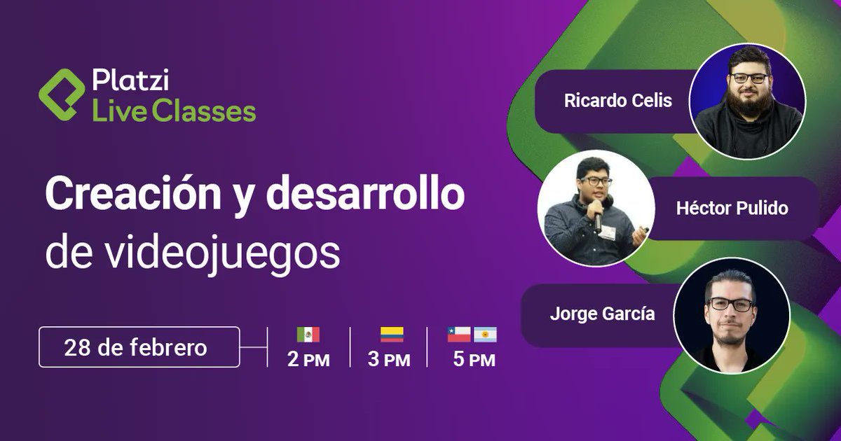 🔴 Tenemos LIVE CLASS sobre Creación y Desarrollo de Videojuegos 🎮

Acompaña en este panel EN VIVO a <a href="/CelisMX/">Ricardo Celis</a>, <a href="/Hector_Pulido_/">Hector Pulido 🧸 Gossip & Potions, Wishlist NOW</a> y <a href="/Pogo8bit/">Jorge Garcia 🔜 Game Conference MX</a> 🔥

Descubre todo lo que necesitas saber para dedicarte a  #gamedev 🦾

⏲️ Inicia en una hora. Únete aquí 👇
platzi.com/l/gamedev_2802…