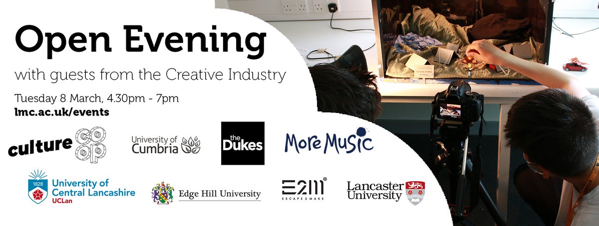 Special guest announcement! Come along to our Open Evening on Tuesday 8 March to meet @UCLan @ManMetUni @LivHopeCreative @CumbriaUni @ludusdance @Cultureco_op @MoreMusic1 @TheDukesTheatre @Escape2Make …and so many more! Register now to attend: ow.ly/ZO0W50I45kf