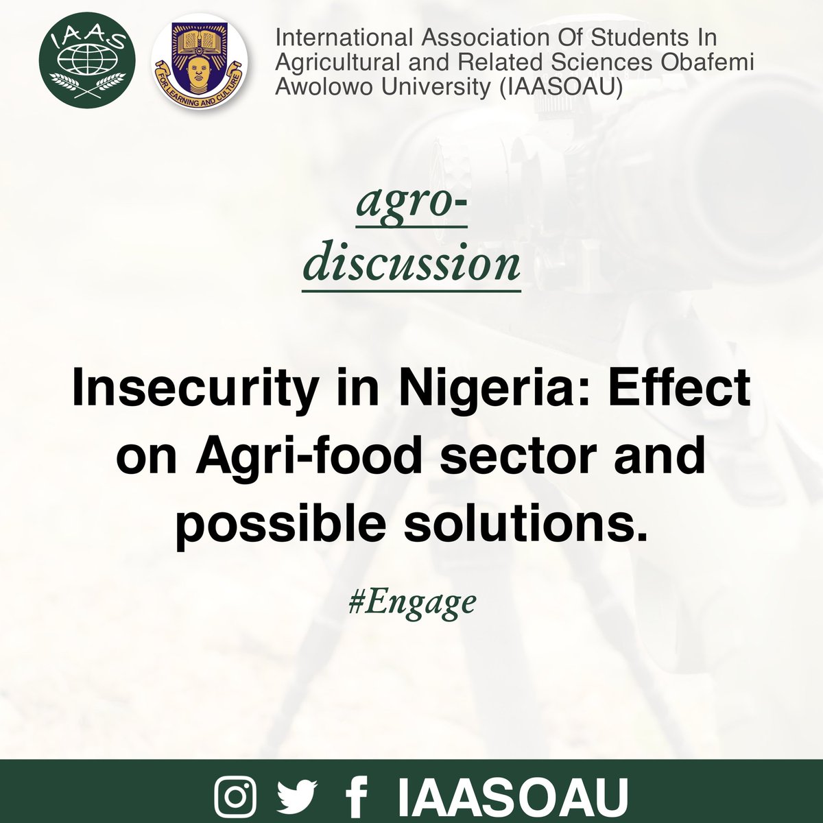 IaasOau's tweet photo. We've been talking about insecurity in Nigeria for what now seems like a century😩
But, does insecurity affect agriculture in any way? 🤔
Drop your thoughts as a comment 😉
#iaasoau #engage #agrodiscussion #agriculture #agriculturenigeria #Farmers #agribusiness #agritech https://t.co/JHtSHMl482