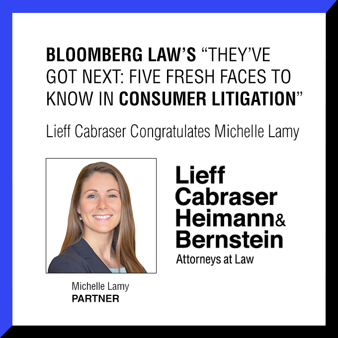 LieffCabraser's tweet photo. Congratulations to Lieff Cabraser partner Michelle Lamy on being named to @BLaw's "They’ve Got Next: Five Fresh Faces to Know in #ConsumerLitigation." https://t.co/PEvzeoCXD7 https://t.co/D6Y2fOuBQl
