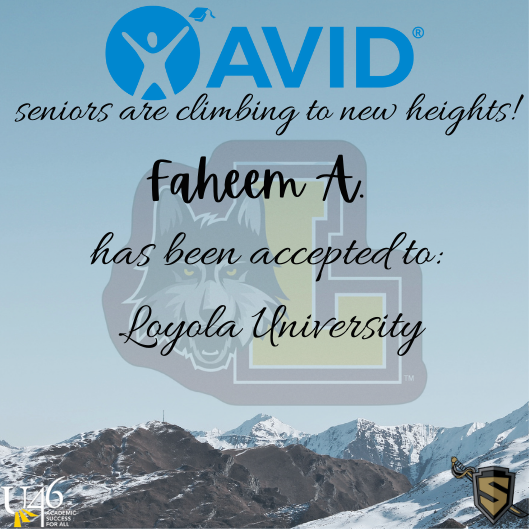 SHSAVIDFAM1's tweet photo. We're BACK!!!!
Join me in congratulating Streamwood High School AVID seniors who have been ACCEPTED to almost 70 different colleges and universities. 

First up, Faheem A. is climbing to new heights. https://t.co/v0RS5od24o