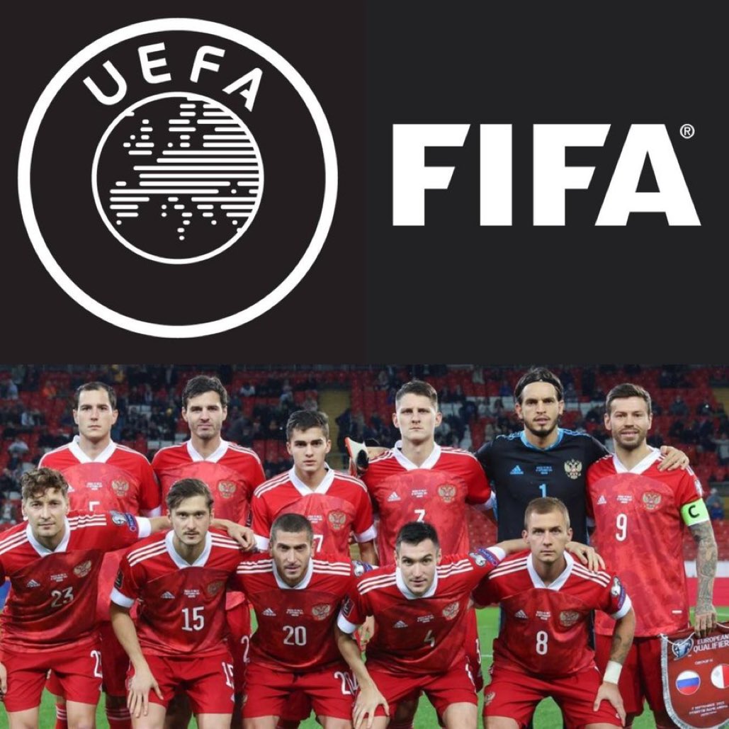 libertadorspain's tweet photo. La FIFA y la UEFA decidieron suspender a los equipos rusos, sean clubes o selecciones, de todas las competencias FIFA y UEFA hasta nuevo aviso. Spartak Moscú queda fuera de la Europa League. Y Rusia no tendrá opciones de disputar el repechaje mundialista Qatar 2022. https://t.co/FMgkvESKqa